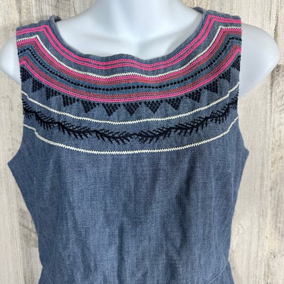 J.Crew Chambray Sleeveless Shift Dress 4 – Embroidered Neckline & Hem Classic - Picture 6 of 11